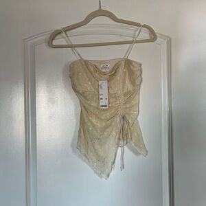 NWT Kimchi Blue Floral Embroidered Strapless Asymmetrical Cream Top XS